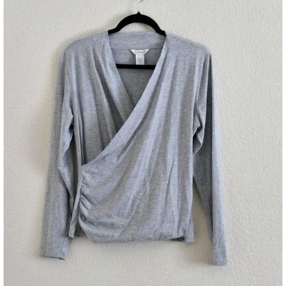 Sundance Raquel V Neck Long Sleeve Cotton Wrap Top Size Large Solid Gray